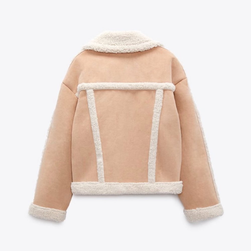 ZARA Women's Faux Shearling Double Faced Jacket(Light-camel, US XL/EUR XL) - Picture 8 of 14